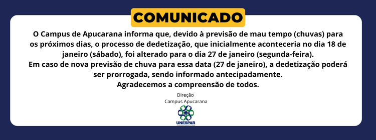 Comunicado - Dedetização do Campus de Apucarana