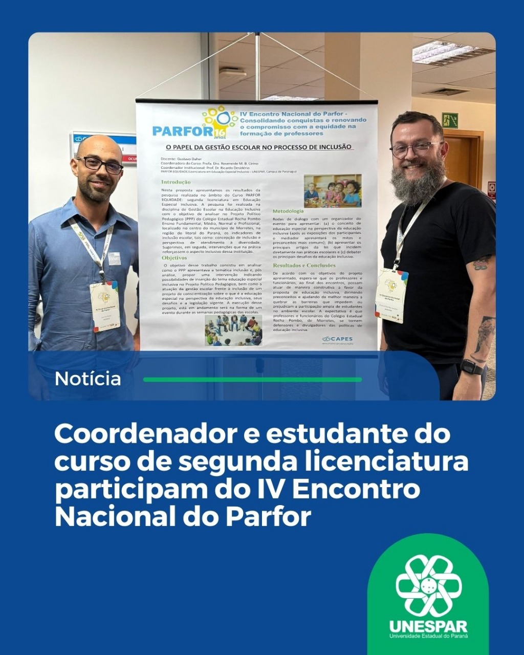 Coordenador e estudante do curso de segunda licenciatura participam do IV Encontro Nacional do Parfor