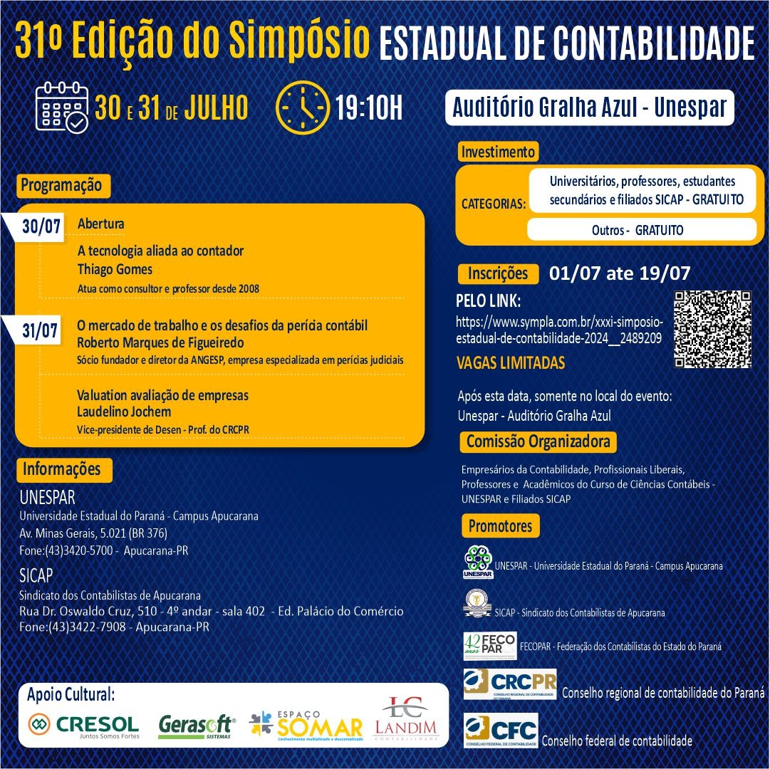 Curso de Ciências Contábeis promove a 31ª edição do Simpósio Estadual de Contabilidade