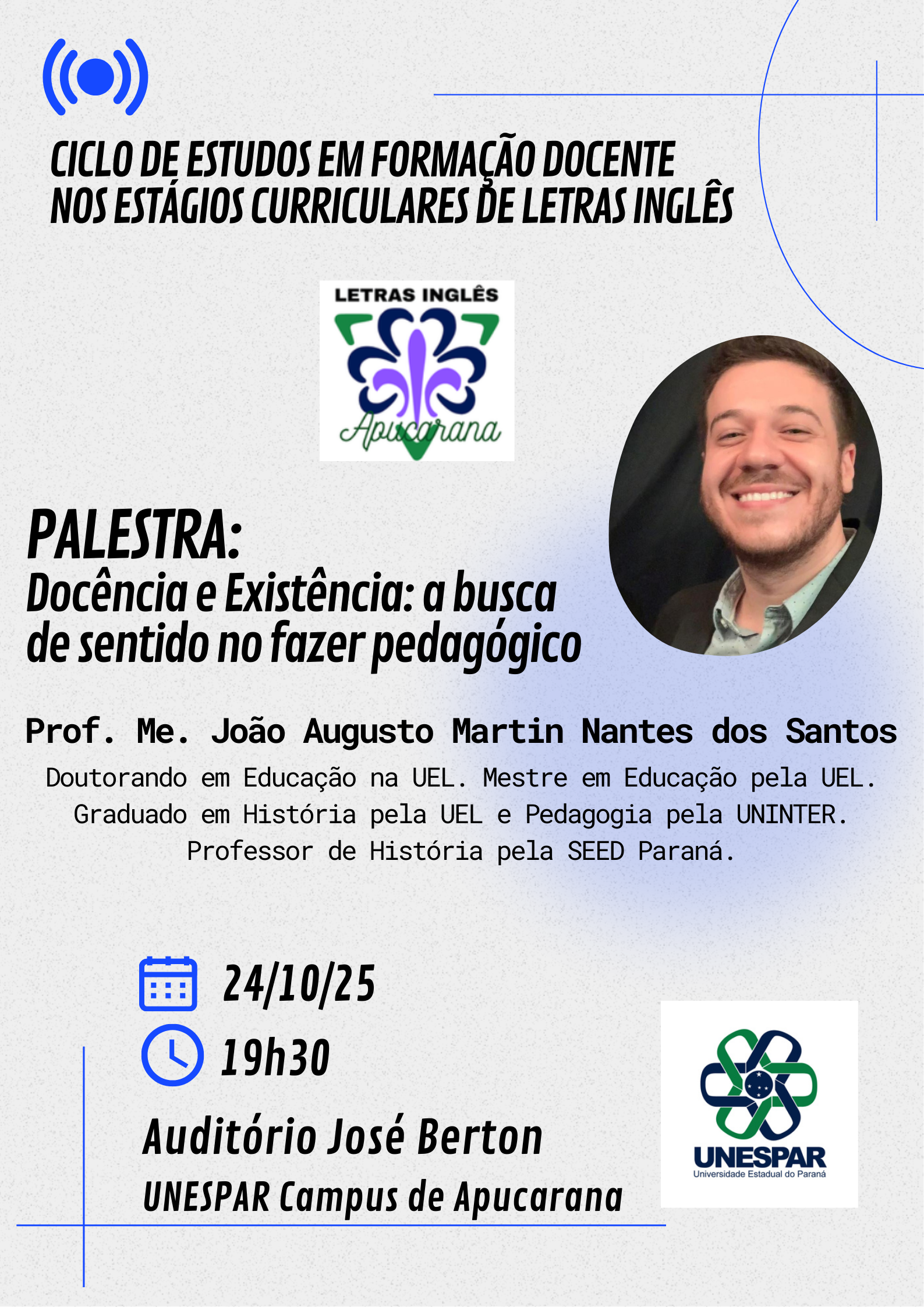 Curso de Letras Inglês da Unespar Apucarana realiza última palestra do Ciclo de Estudos 2025