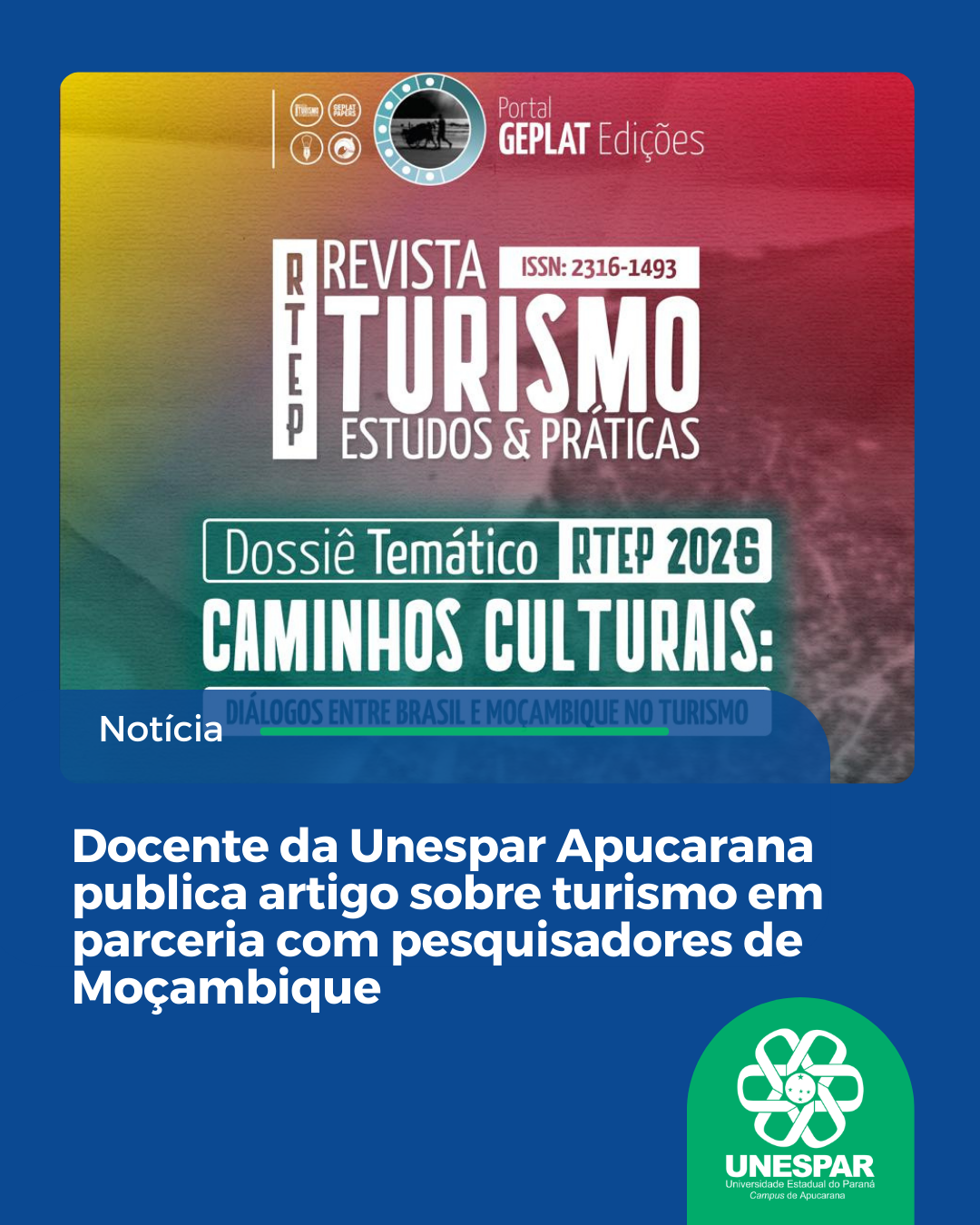 Docente da Unespar Apucarana publica artigo sobre turismo em parceria com pesquisadores de Moçambique