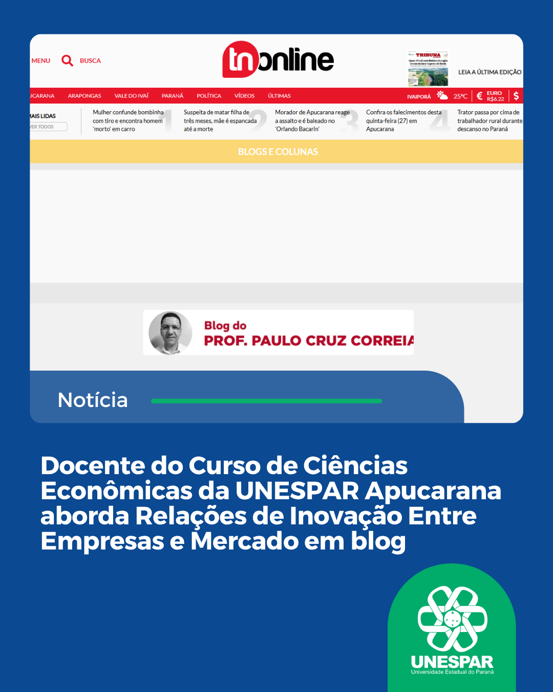 Docente do Curso de Ciências Econômicas da UNESPAR Apucarana aborda Relações de Inovação Entre Empresas e Mercado em blog