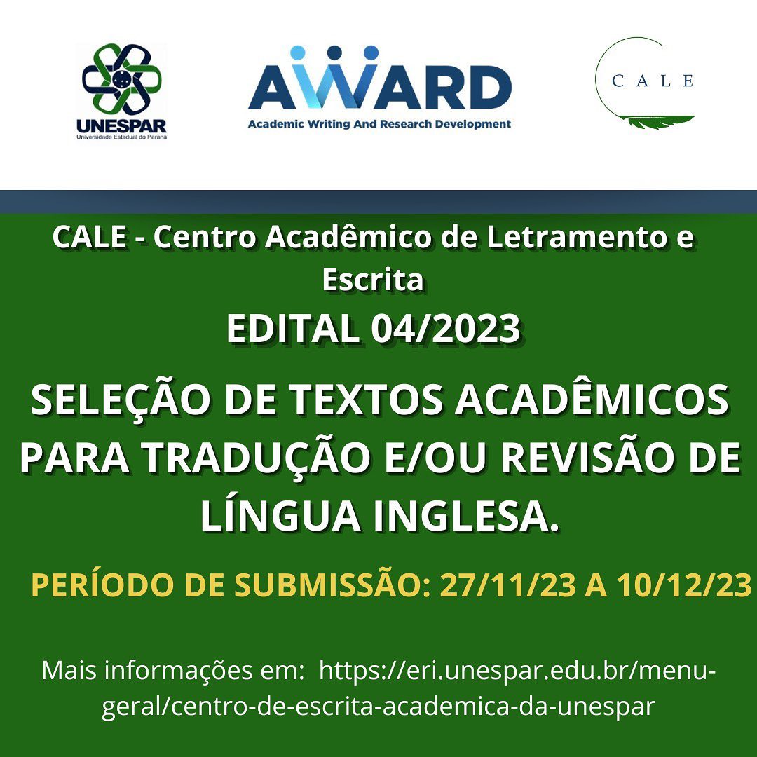 Edital 04/2023 para Seleção de textos acadêmicos para tradução e/ou revisão de língua inglesa.