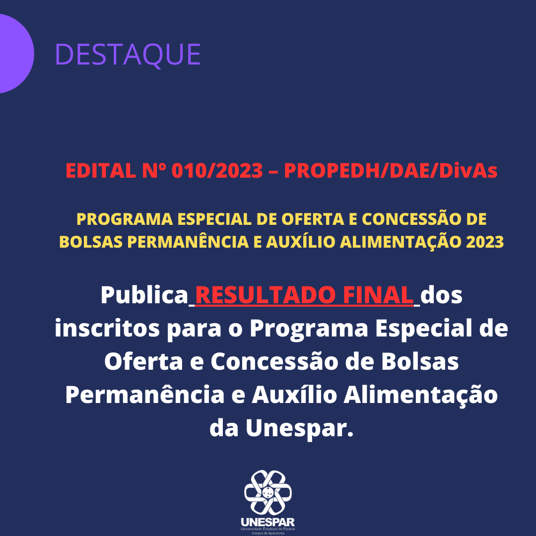 Edital nº 010/2023 – PROPEDH/DAE/DivAs - Resultado final dos inscritos