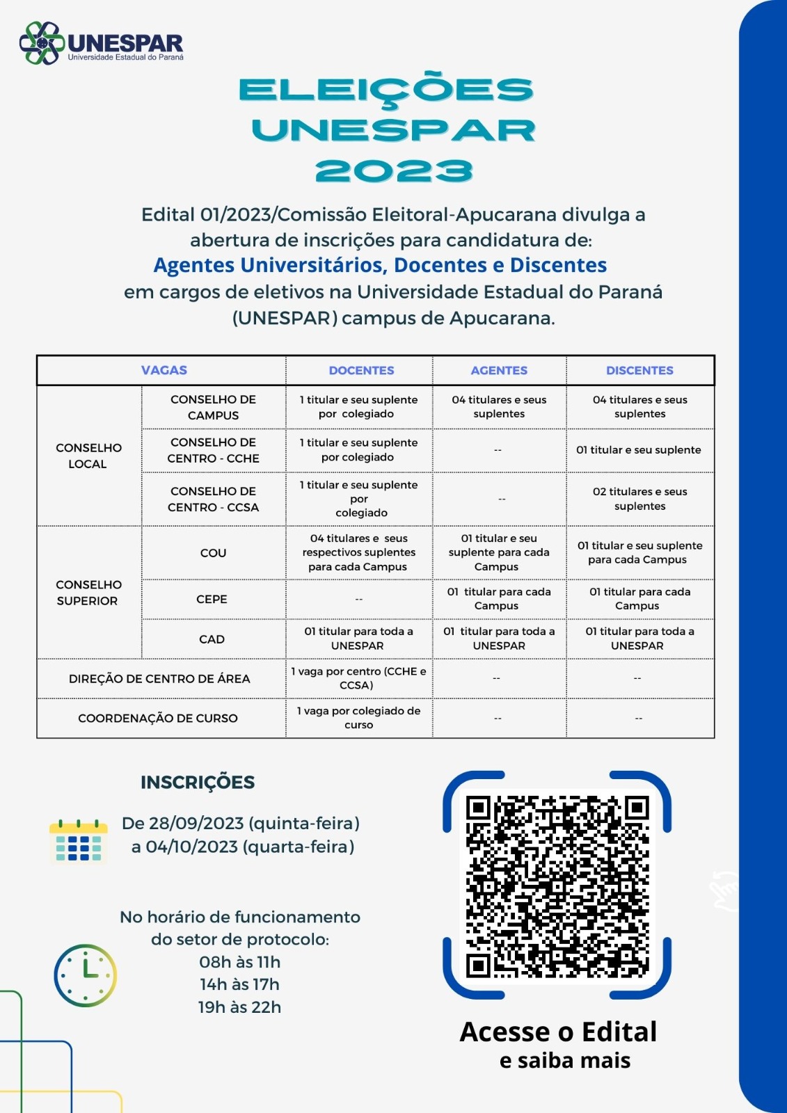 ELEIÇÕES 2023: COMISSÃO ELEITORAL DIVULGA EDITAL PARA AS CANDIDATURAS DE DISCENTES, DOCENTES E AGENTES