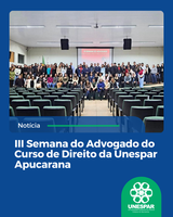 O Curso de Direito da Unespar, Campus Apucarana, realizou a III Semana do Advogado, marcada por palestras, debates e apresentações culturais. O evento reuniu acadêmicos, professores e convidados em três dias de intensa programação, promovendo reflexões éticas e jurídicas sobre os desafios contemporâneos do Direito. A iniciativa reforçou o compromisso da universidade com a formação crítica, a cidadania e a valorização da advocacia.
