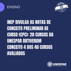 INEP divulga as notas de Conceito Preliminar de Curso (CPC): 20 cursos da Unespar obtiveram conceito 4 dos 40 cursos avaliados
