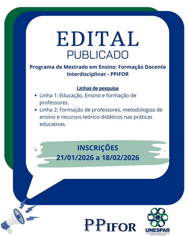 Inscrições para Mestrado em Formação Docente Interdisciplinar iniciam em 21 de janeiro