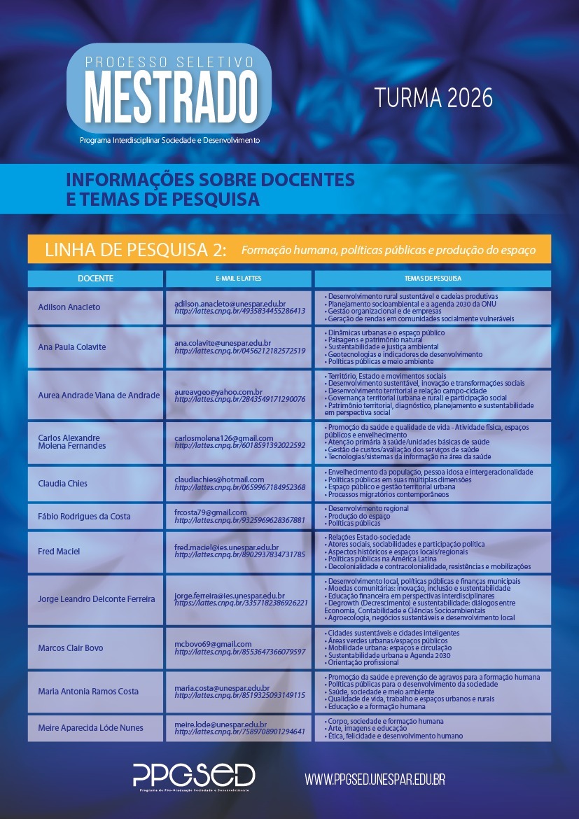 Mestrado Interdisciplinar Sociedade e Desenvolvimento abrirá inscrições em 1º de setembro