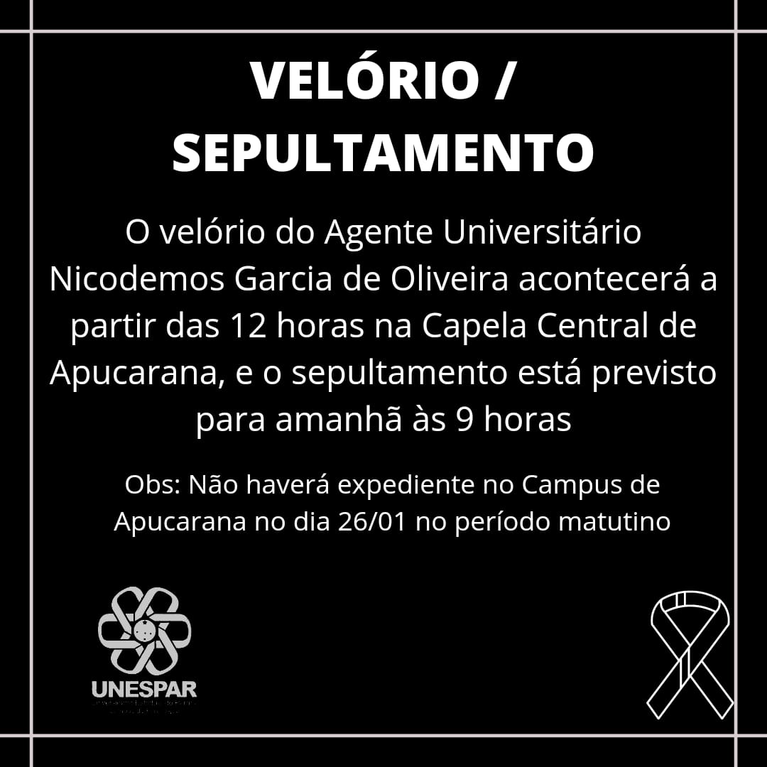 Nota de pesar, pelo falecimento do Agente Universitário Nicodemos Garcia de Oliveira