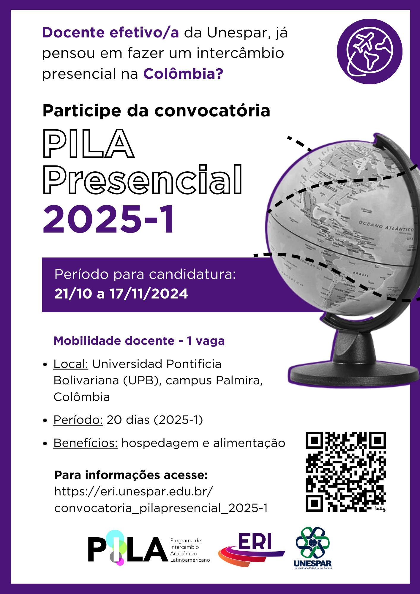 PILA Presencial 2025-1: Oportunidade de intercâmbio na Colômbia para docentes efetivos/as da Unespar