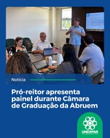 Pró-reitor da UNESPAR apresenta painel sobre avaliações educacionais durante a Câmara de Graduação da Abruem em Campo Grande. Encontro antecedeu o 73º Fórum da Abruem e destacou a importância de considerar as desigualdades regionais.