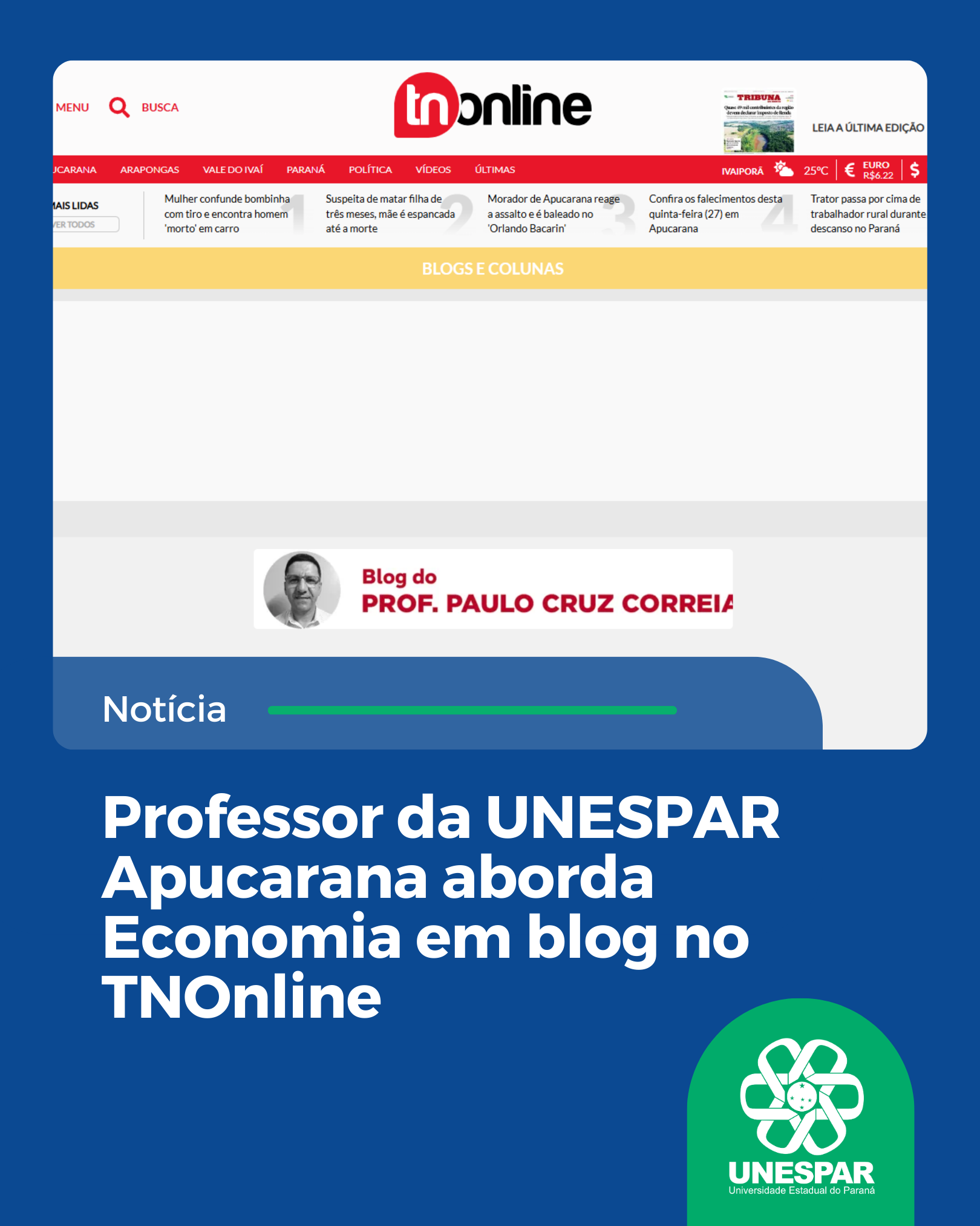 Professor da UNESPAR Apucarana aborda Economia em blog no TNOnline