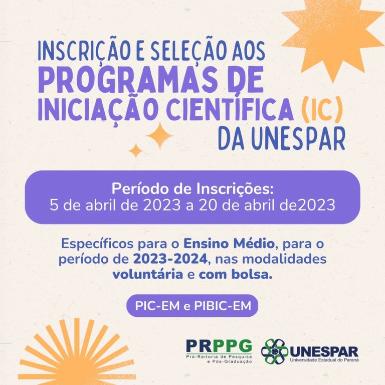 PRPPG abre inscrições para Programas de Iniciação Científica para Ensino  Médio — Universidade Estadual do Paraná Campus de Apucarana