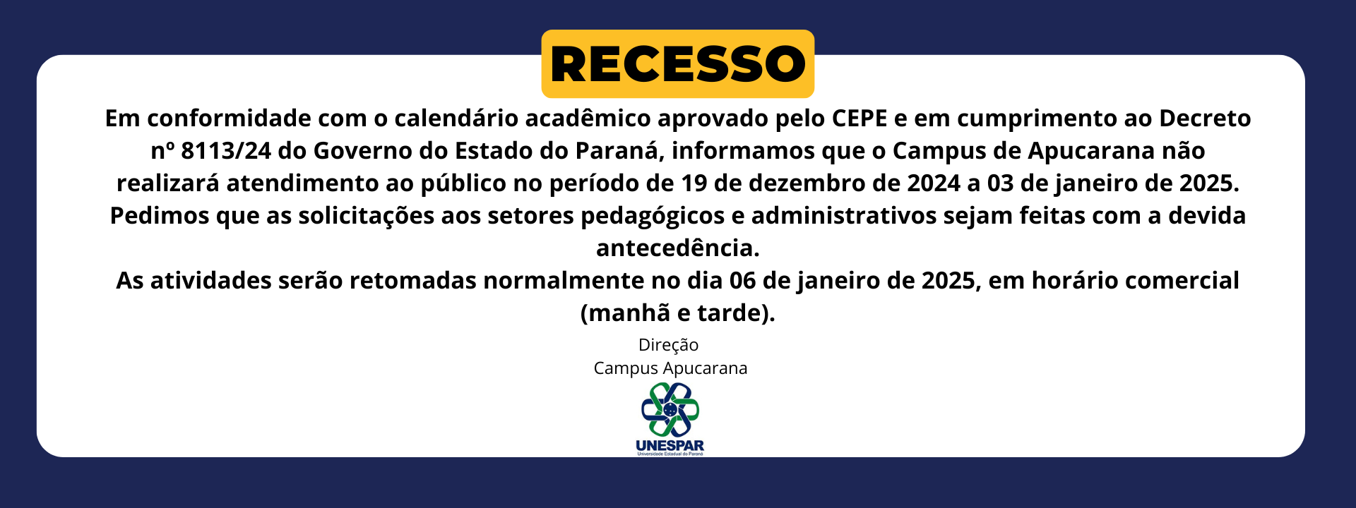 Recesso - Campus Apucarana