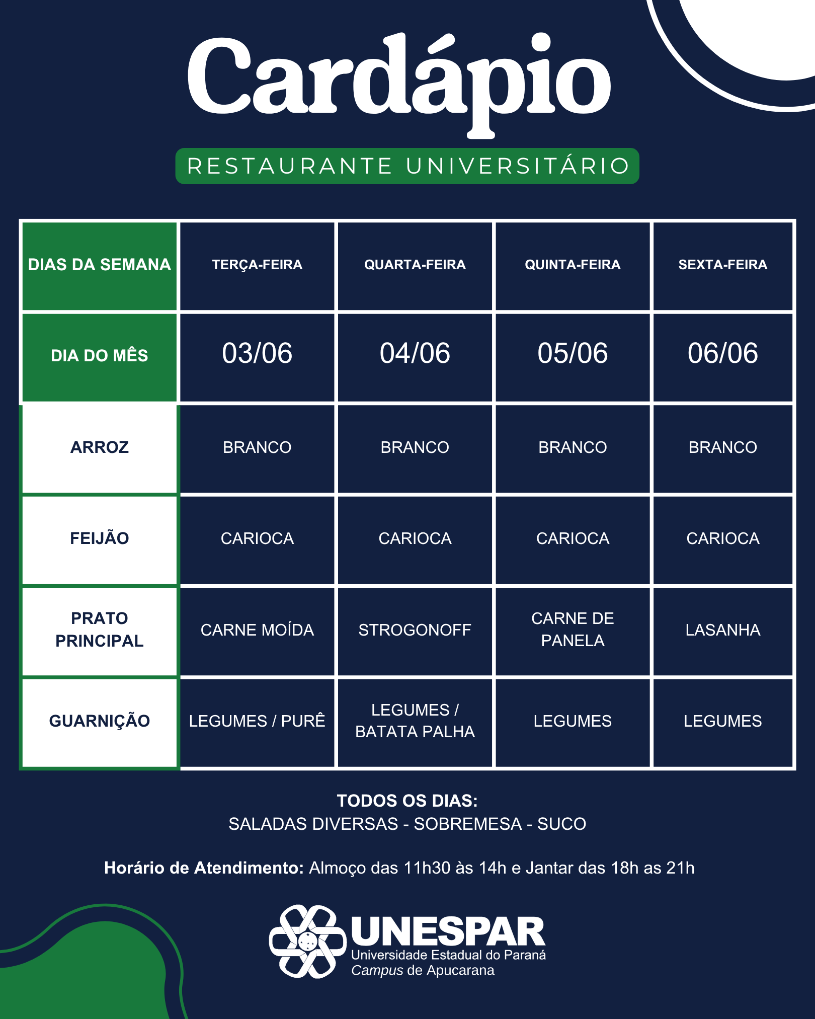 Cardápio!