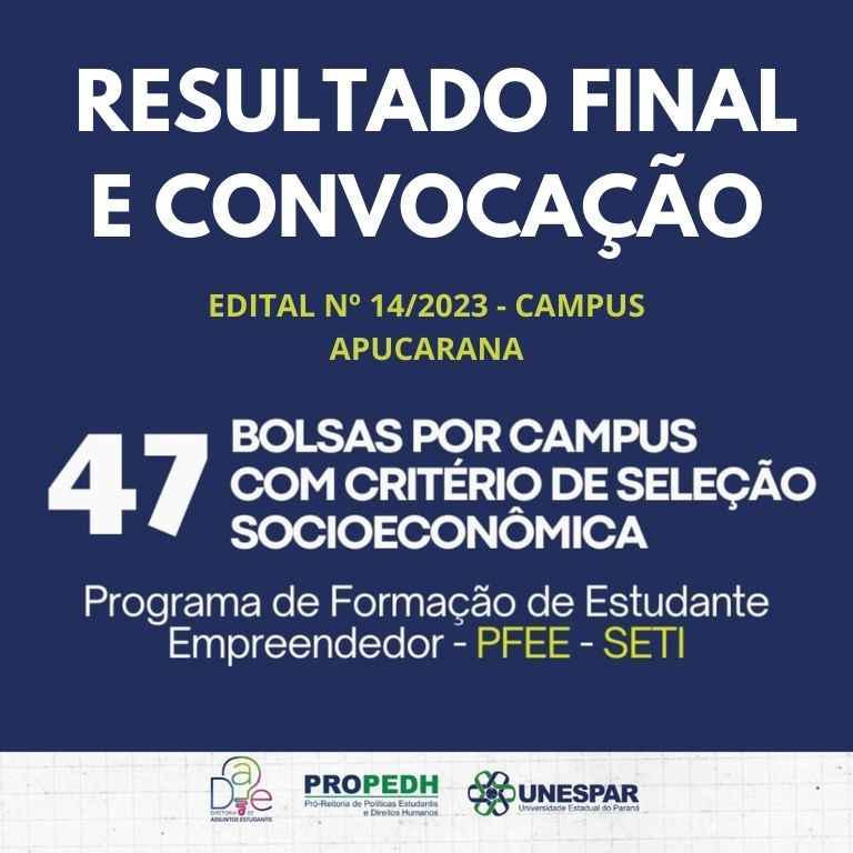 Resultado Final e Convocação para o Programa de Formação de Estudante Empreendedor (PFEE) da Unespar