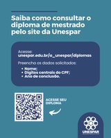 Diplomas digitais de mestrado já podem ser consultados e baixados pelo site da UNESPAR. Emissão segue trâmite técnico e leva, no mínimo, 40 dias úteis.