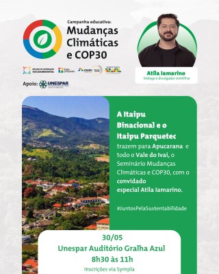 Evento gratuito contará com a presença do biólogo e divulgador científico Atila Iamarino, referência nacional no combate à desinformação ambiental