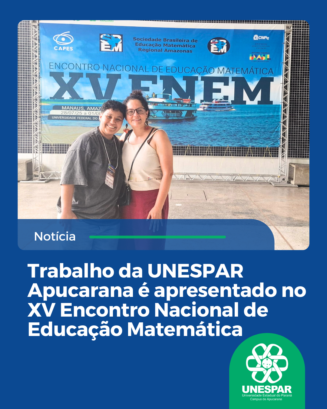 Trabalho da UNESPAR Apucarana é apresentado no XV Encontro Nacional de Educação Matemática