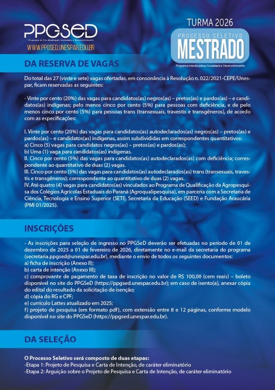 Últimos dias para inscrição no Mestrado Interdisciplinar Sociedade e Desenvolvimento