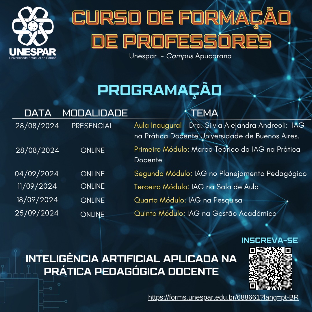 Unespar Campus Apucarana Lança Curso de Formação em Inteligência Artificial Aplicada à Prática Pedagógica Docente