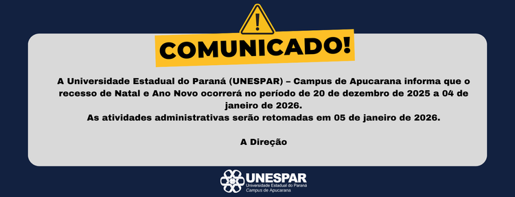 Unespar Campus de Apucarana informa recesso de Natal e Ano Novo