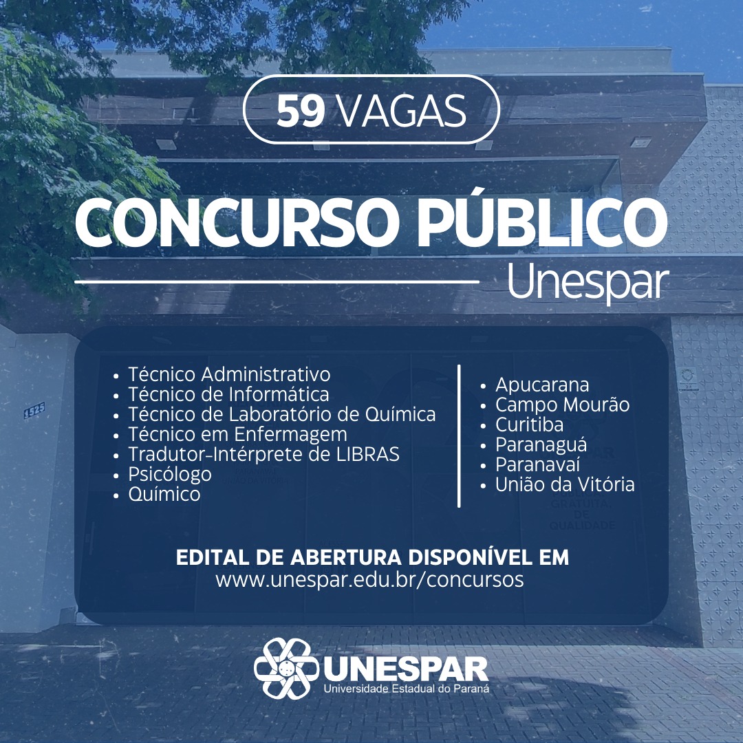 Unespar lança edital de concurso público com 59 vagas para agentes universitários