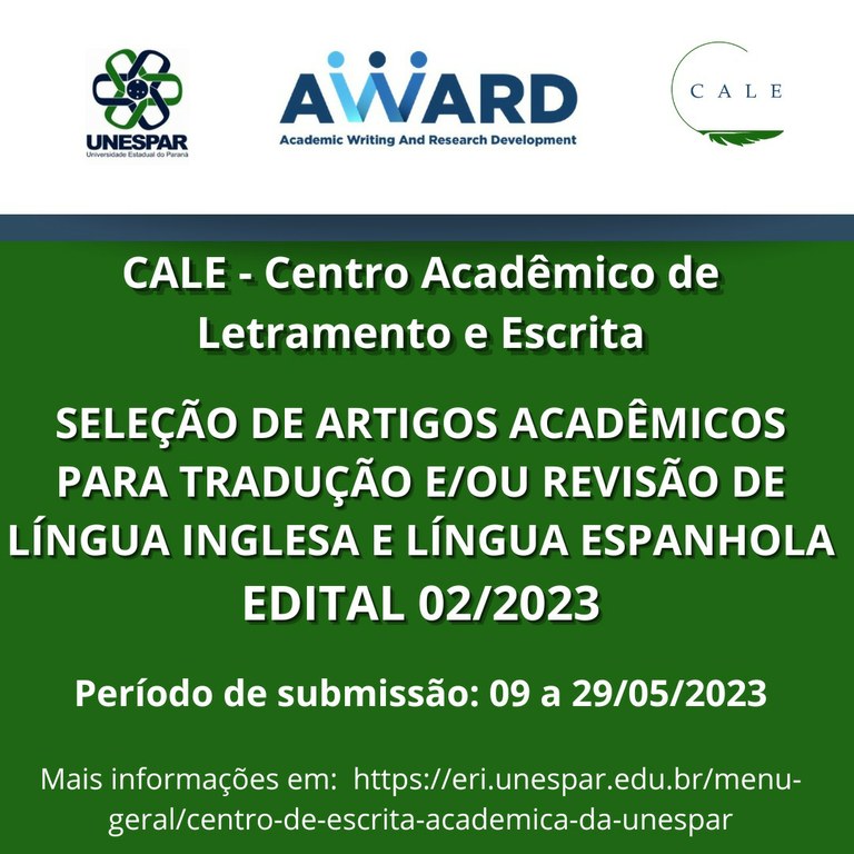 Seleção de artigos acadêmicos para tradução e/ou revisão Língua Inglesa e Língua Espanhola – inscrições abertas até o dia 29 de maio de 2023