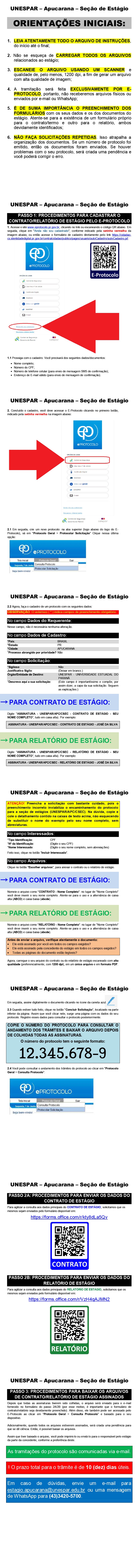 PROCEDIMENTOS PARA CADASTRAR O CONTRATO/RELATÓRIO DE ESTÁGIO PELO E-PROTOCOLO
